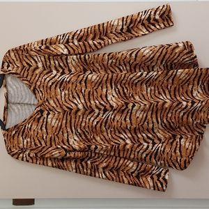 DUYOHC Womens Large Long Sleeve Tiger Animal Print Top Flared Tunic